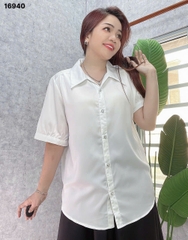Sơ mi vải lụa BIG SIZE QC màu trơn Tay ngắn- 16940- TRẮNG