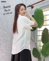 Sơ mi vải lụa BIG SIZE QC màu trơn Tay ngắn- 16940- TRẮNG