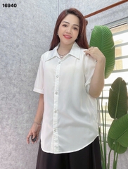 Sơ mi vải lụa BIG SIZE QC màu trơn Tay ngắn- 16940- TRẮNG