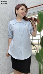 Sơ mi vải lụa BIG SIZE QC màu trơn Tay ngắn - 16940- XANH
