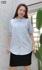 Sơ mi vải lụa BIG SIZE QC màu trơn Tay ngắn - 16940- XANH