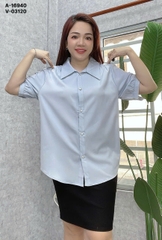 Sơ mi vải lụa BIG SIZE QC màu trơn Tay ngắn - 16940- XANH