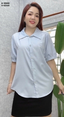 Sơ mi vải lụa BIG SIZE QC màu trơn Tay ngắn - 16940- XANH
