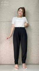 Quần tây Baggy 9 tấc BIGSIZE Quảng Châu ĐẠI lưng thun LT cạp cao, chất đẹp 1 nút - 18155- ĐEN