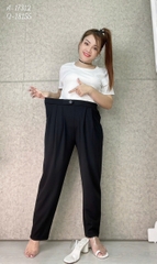 Quần tây Baggy 9 tấc BIGSIZE Quảng Châu ĐẠI lưng thun LT cạp cao, chất đẹp 1 nút - 18155- ĐEN