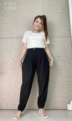 Quần tây Baggy 9 tấc BIGSIZE Quảng Châu ĐẠI lưng thun LT cạp cao, chất đẹp 1 nút - 18155- ĐEN