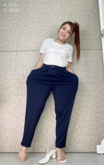 Quần tây Baggy 9 tấc BIGSIZE Quảng Châu ĐẠI lưng thun LT cạp cao, chất đẹp 1 nút - 18155- XANH