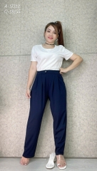 Quần tây Baggy 9 tấc BIGSIZE Quảng Châu ĐẠI lưng thun LT cạp cao, chất đẹp 1 nút - 18155- XANH