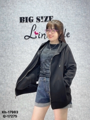 Áo khoác Hoodies BIGSIZE Quảng Châu trơn màu BASIC - 17983 ĐEN
