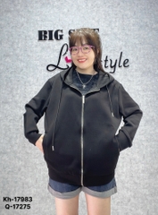 Áo khoác Hoodies BIGSIZE Quảng Châu trơn màu BASIC - 17983 ĐEN