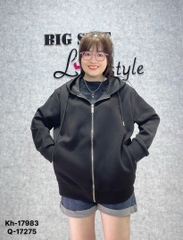Áo khoác Hoodies BIGSIZE Quảng Châu trơn màu BASIC - 17983 ĐEN