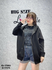 Áo khoác Hoodies BIGSIZE Quảng Châu trơn màu BASIC - 17983 ĐEN