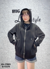 Áo khoác Hoodies BIGSIZE Quảng Châu trơn màu BASIC - 17983 ĐEN