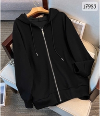 Áo khoác Hoodies BIGSIZE Quảng Châu trơn màu BASIC - 17983 ĐEN