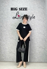 Set bộ Dài 9 tấc BIGSIZE Quảng Châu thêu hoa C.nel, quần sọc trắng, chất đẹp - 18068