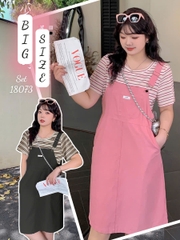 NEW.10- 18073 SY. Set A.sọc + yếm 00560 HỒNG