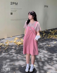 NEW.10- 18073 SY. Set A.sọc + yếm 00560 HỒNG