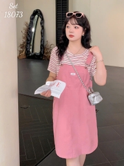 NEW.10- 18073 SY. Set A.sọc + yếm 00560 HỒNG