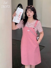 NEW.10- 18073 SY. Set A.sọc + yếm 00560 HỒNG
