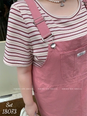 NEW.10- 18073 SY. Set A.sọc + yếm 00560 HỒNG