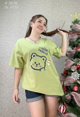 S00210- Áo thun BIGSIZE Quảng Châu cổ tim chất mịn đẹp G- Hello màu xanh - 18126