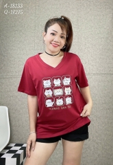 S00210- Áo thun BIGSIZE Quảng Châu cổ tim hình 9 bé Meo- dễ thương chất mịn đẹp co giãn - 18133 ĐỎ