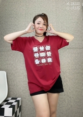 S00210- Áo thun BIGSIZE Quảng Châu cổ tim hình 9 bé Meo- dễ thương chất mịn đẹp co giãn - 18133 ĐỎ