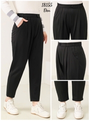 Quần tây Baggy 9 tấc BIGSIZE Quảng Châu ĐẠI lưng thun LT cạp cao, chất đẹp 1 nút - 18155- ĐEN