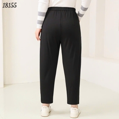 Quần tây Baggy 9 tấc BIGSIZE Quảng Châu ĐẠI lưng thun LT cạp cao, chất đẹp 1 nút - 18155- ĐEN