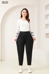 Quần tây Baggy 9 tấc BIGSIZE Quảng Châu ĐẠI lưng thun LT cạp cao, chất đẹp 1 nút - 18155- ĐEN