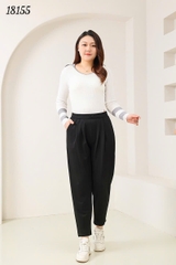 Quần tây Baggy 9 tấc BIGSIZE Quảng Châu ĐẠI lưng thun LT cạp cao, chất đẹp 1 nút - 18155- ĐEN