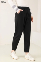 Quần tây Baggy 9 tấc BIGSIZE Quảng Châu ĐẠI lưng thun LT cạp cao, chất đẹp 1 nút - 18155- ĐEN