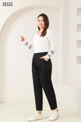 Quần tây Baggy 9 tấc BIGSIZE Quảng Châu ĐẠI lưng thun LT cạp cao, chất đẹp 1 nút - 18155- ĐEN