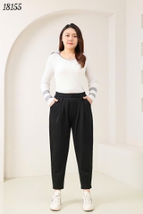 Quần tây Baggy 9 tấc BIGSIZE Quảng Châu ĐẠI lưng thun LT cạp cao, chất đẹp 1 nút - 18155- ĐEN