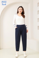 Quần tây Baggy 9 tấc BIGSIZE Quảng Châu ĐẠI lưng thun LT cạp cao, chất đẹp 1 nút - 18155- XANH