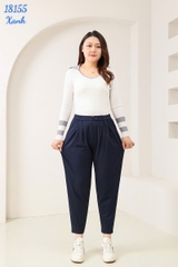 Quần tây Baggy 9 tấc BIGSIZE Quảng Châu ĐẠI lưng thun LT cạp cao, chất đẹp 1 nút - 18155- XANH