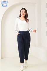 Quần tây Baggy 9 tấc BIGSIZE Quảng Châu ĐẠI lưng thun LT cạp cao, chất đẹp 1 nút - 18155- XANH