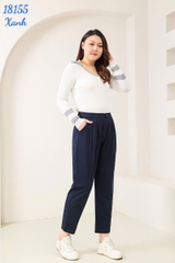 Quần tây Baggy 9 tấc BIGSIZE Quảng Châu ĐẠI lưng thun LT cạp cao, chất đẹp 1 nút - 18155- XANH