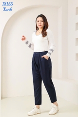 Quần tây Baggy 9 tấc BIGSIZE Quảng Châu ĐẠI lưng thun LT cạp cao, chất đẹp 1 nút - 18155- XANH