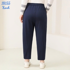 Quần tây Baggy 9 tấc BIGSIZE Quảng Châu ĐẠI lưng thun LT cạp cao, chất đẹp 1 nút - 18155- XANH