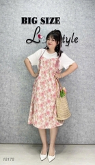 18178 Đầm yếm 2d 00414 Hoa - HỒNG