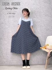 18178 Đầm yếm 2d 00414 Hoa- XANH