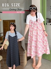 18178 Đầm yếm 2d 00414 Hoa- XANH