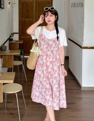 18178 Đầm yếm 2d 00414 Hoa - HỒNG