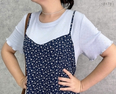 18178 Đầm yếm 2d 00414 Hoa- XANH