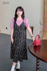 18179 Đầm yếm nút 2d Tay -00344-TÍM