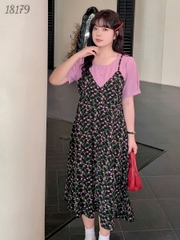 18179 Đầm yếm nút 2d Tay -00344-TÍM