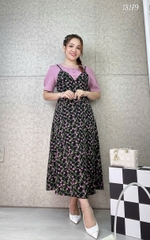 18179 Đầm yếm nút 2d Tay -00344-TÍM