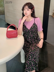 18179 Đầm yếm nút 2d Tay -00344-TÍM