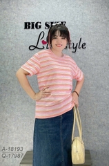 Áo thun BIGSIZE Quảng Châu kẻ Sọc sắc màu Ngọt Ngào dễ thương - 18193